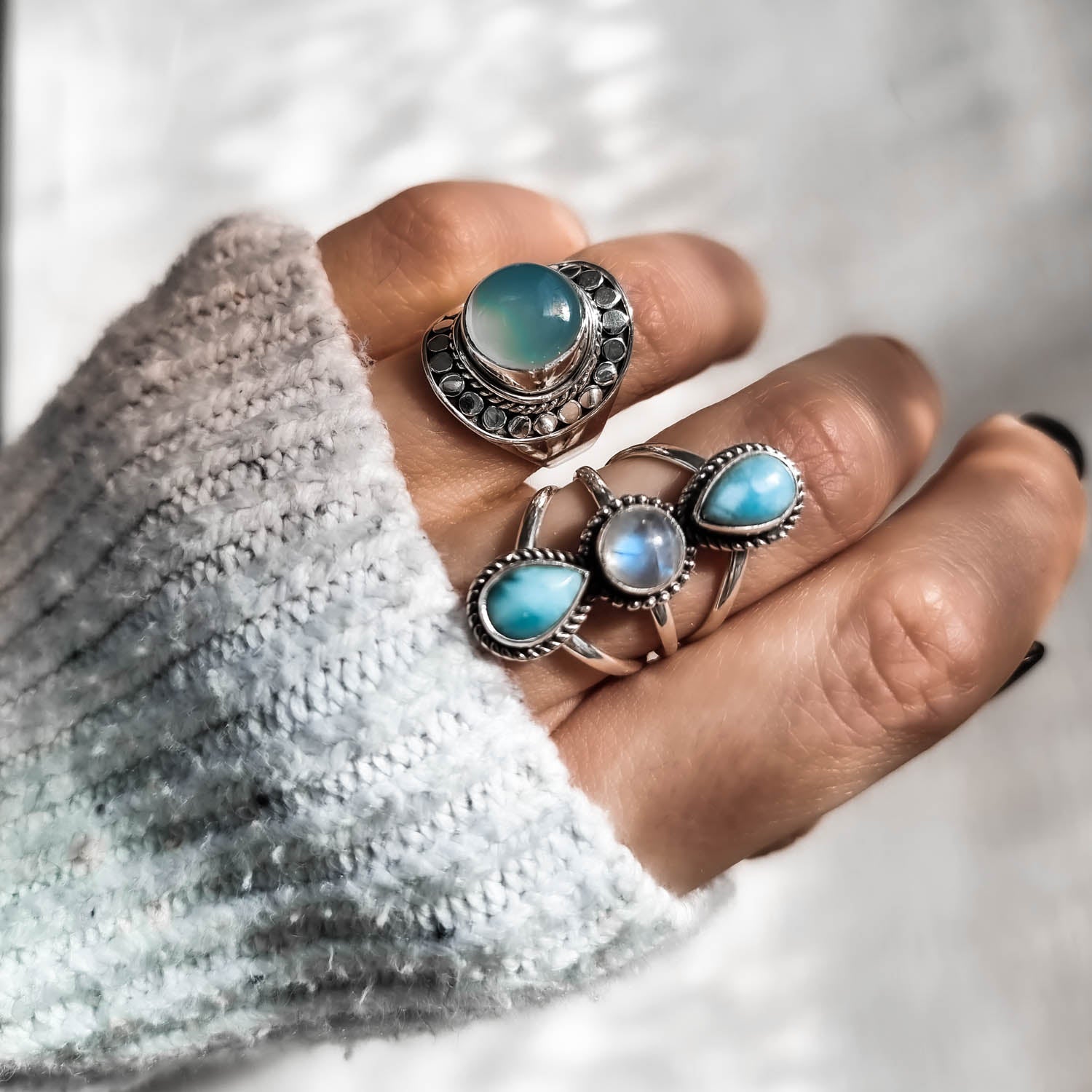 gemstone ring, boho ring, silver ring, adjustable ring, silver gemstone ring, moonstone ring, Larimar ring, handcrafted ring, silver jewellery, ring - dorsya