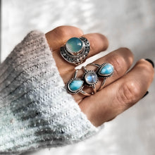 Load image into Gallery viewer, gemstone ring, boho ring, silver ring, adjustable ring, silver gemstone ring, moonstone ring, Larimar ring, handcrafted ring, silver jewellery, ring - dorsya