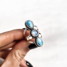 Load image into Gallery viewer, gemstone ring, boho ring, silver ring, adjustable ring, silver gemstone ring, moonstone ring, Larimar ring, handcrafted ring, silver jewellery, ring - dorsya