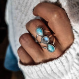 gemstone ring, boho ring, silver ring, adjustable ring, silver gemstone ring, moonstone ring, Larimar ring, handcrafted ring, silver jewellery, ring - dorsya