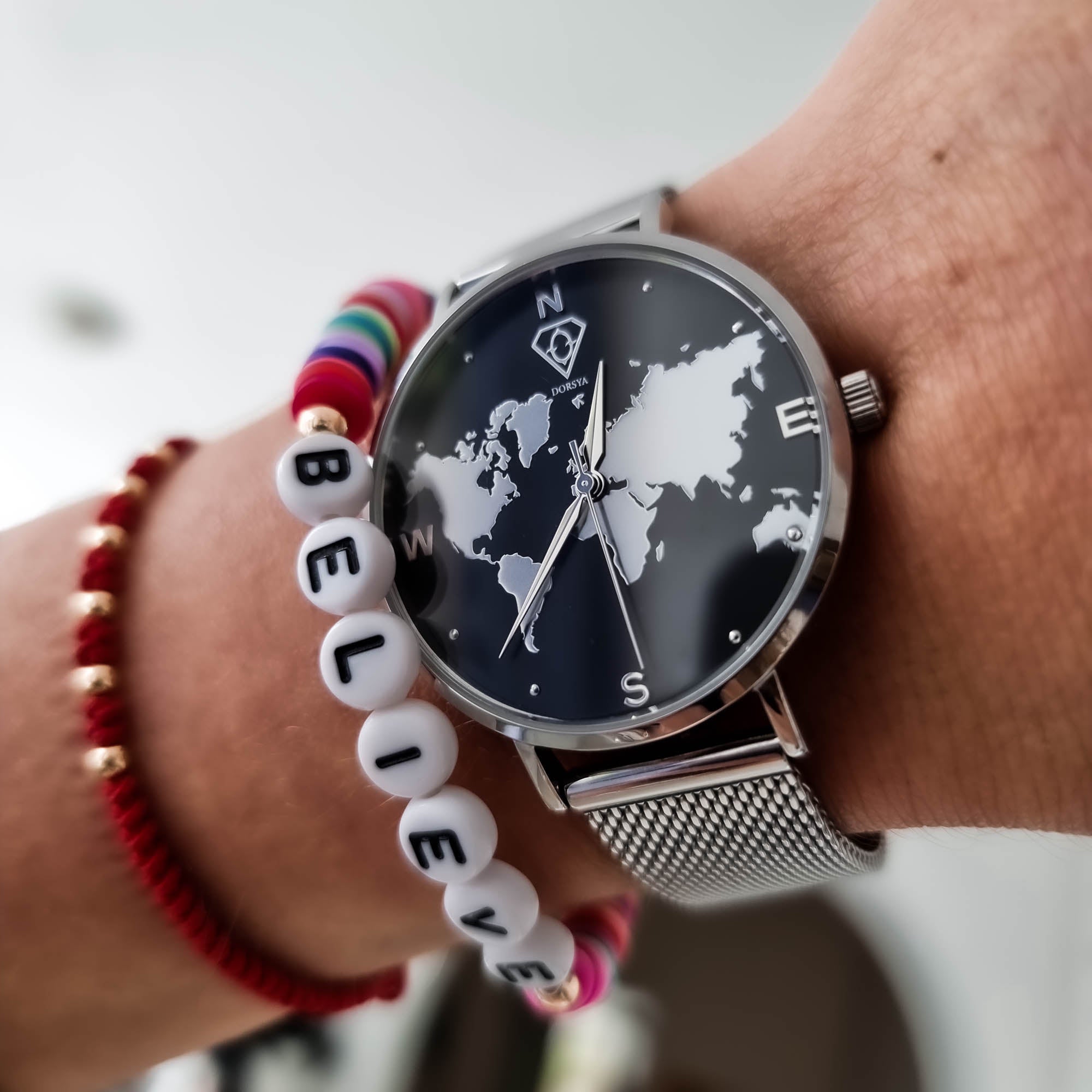 silver watch, ladies watch, woman watch, world map watch, minimalist watch, designer watch - dorsya