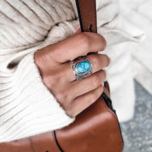 Load image into Gallery viewer, turquoise ring, silver ring, statement ring, silver boho ring - dorsya