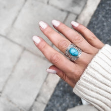 Load image into Gallery viewer, turquoise ring, silver ring, statement ring, silver boho ring - dorsya